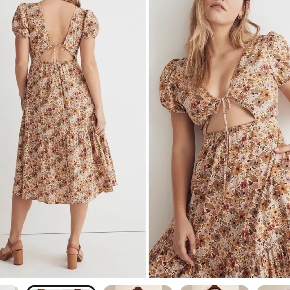 Madewell Puff sleeve Midi  florida dress  open back prairie size 16 W